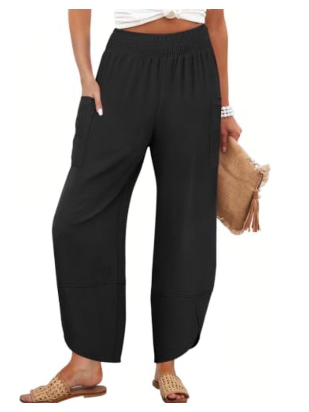 Wide Leg Palazzo Capri Pants Cropped Trousers High Rise Pull On Lightweight